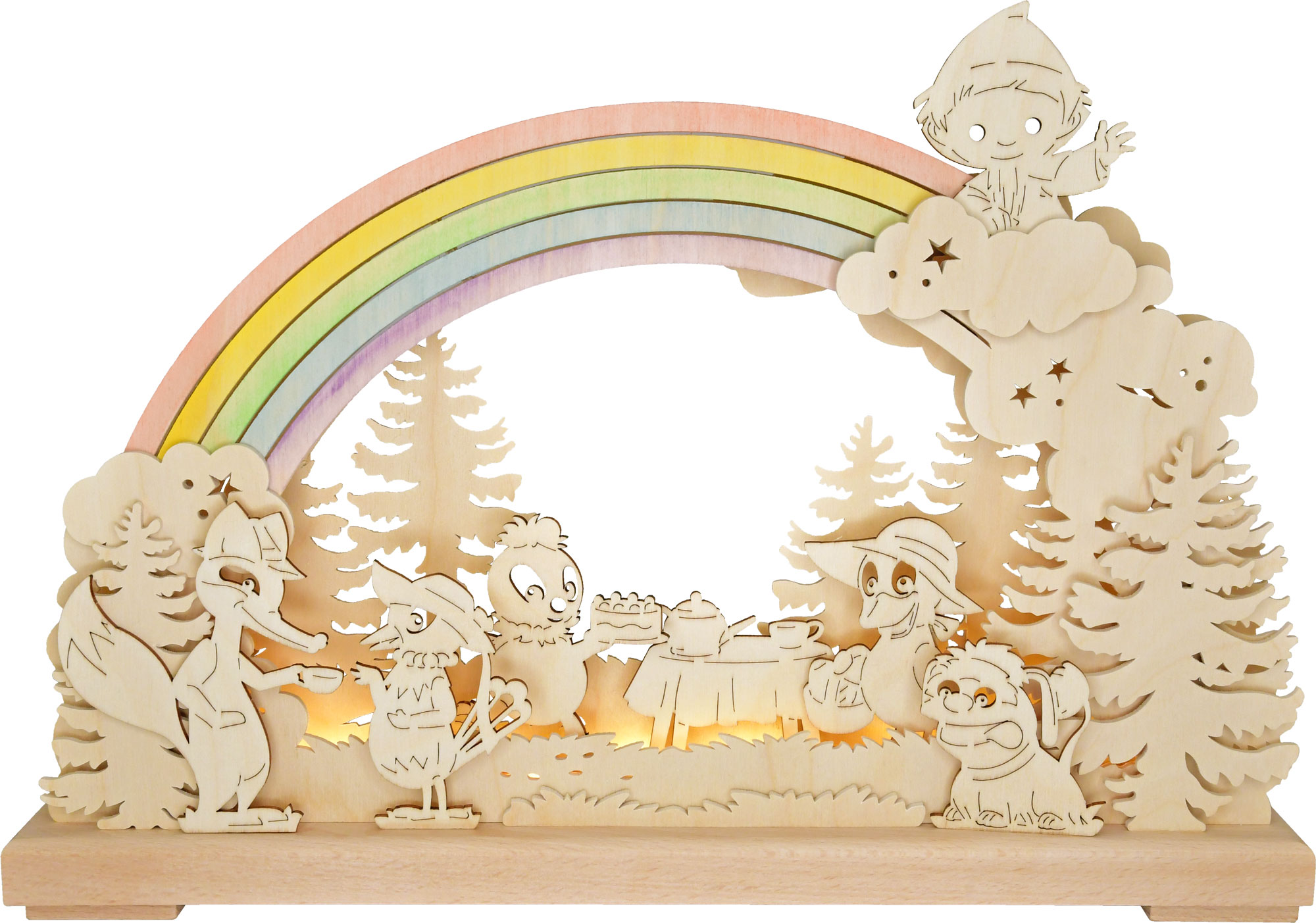 Unser Sandmännchen & Freunde unter dem Regenbogen - kleiner 3D-Schwibbogen