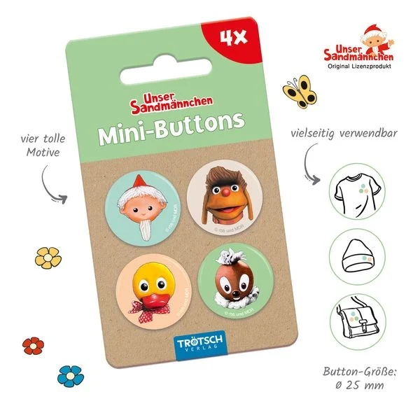 Unser Sandmännchen - Mini-Buttons Retro (4er Set)