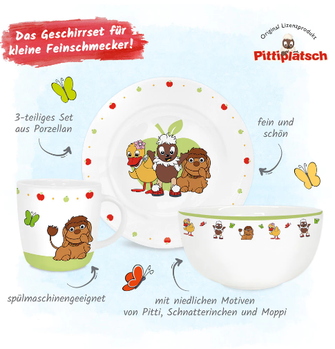 Pittiplatsch - Kindergeschirrset aus Porzellan (3-teilig)